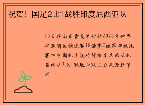 祝贺！国足2比1战胜印度尼西亚队