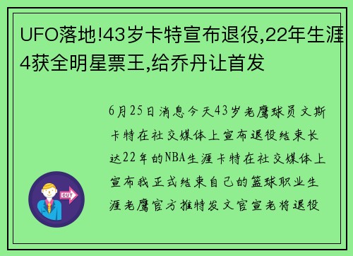 UFO落地!43岁卡特宣布退役,22年生涯4获全明星票王,给乔丹让首发